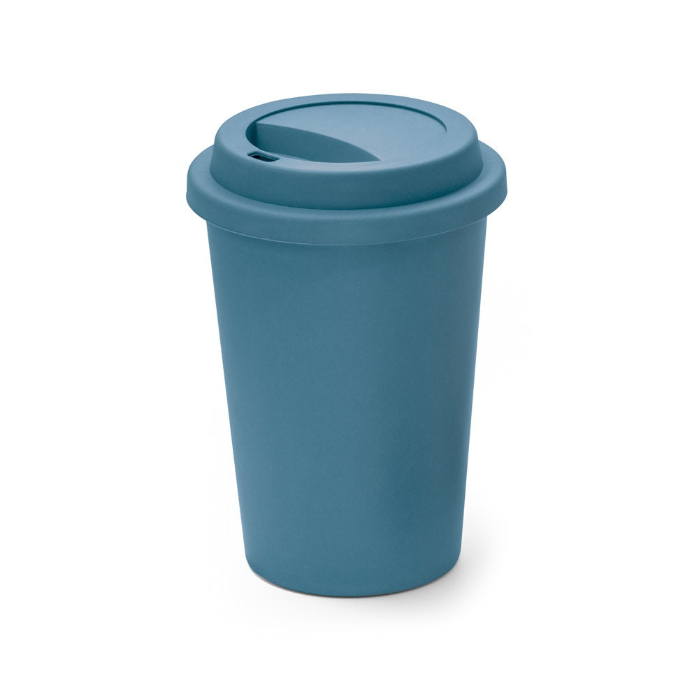 TONALI 450 promotional travel cup in blue with custom logo branding