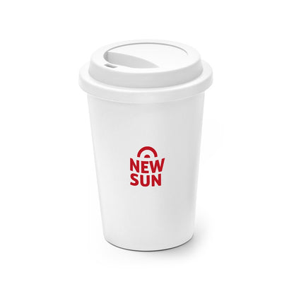 TONALI 450 promotional travel cup in white with custom logo branding