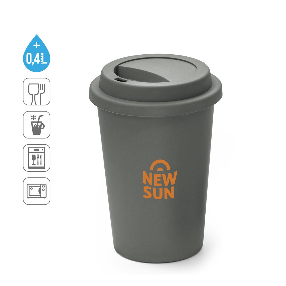 TONALI 450 promotional travel cup (complete set view) with custom logo branding