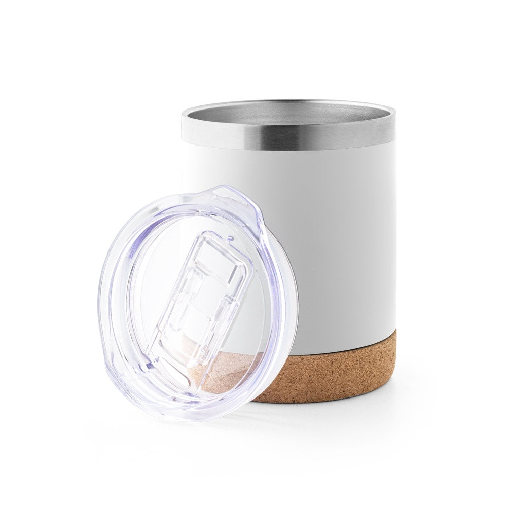 SOLBERG TUMBLER promotional travel cup in white (detail view) with custom logo branding