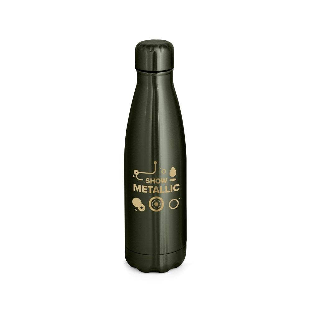 SHOW METALLIC promotional bottle in gun metal with custom logo branding