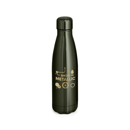 SHOW METALLIC promotional bottle in gun metal with custom logo branding