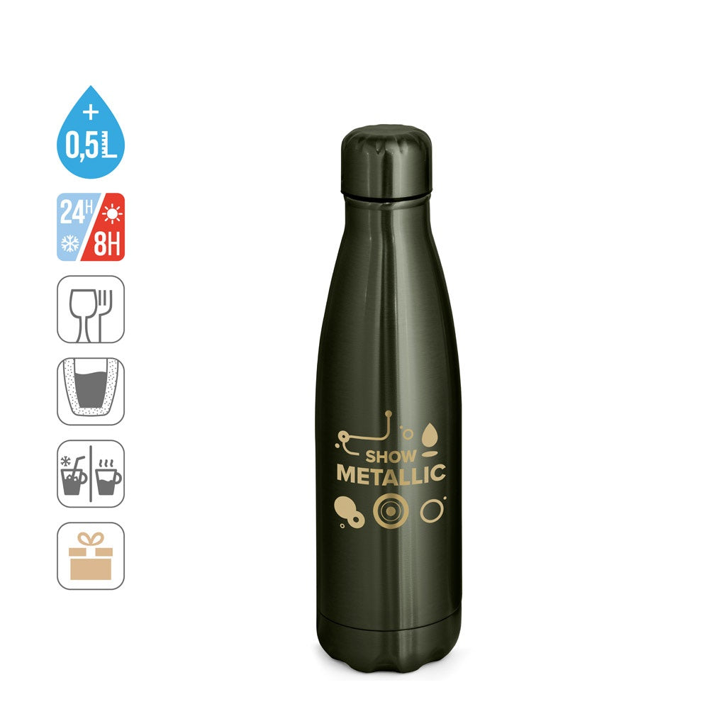 SHOW METALLIC promotional bottle (complete set view) with custom logo branding