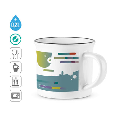 SELDEN promotional mug (complete set view) with custom logo branding
