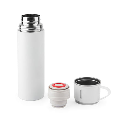 COMANECI promotional thermal bottle in white (detail view) with custom logo branding