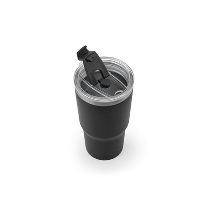 JOYNER M promotional travel cup in black (detail view) with custom logo branding