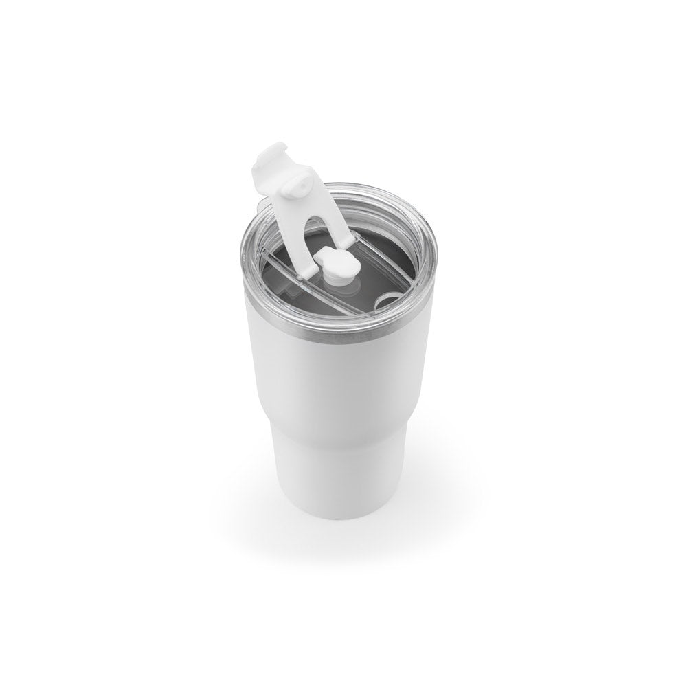 JOYNER M promotional travel cup in white (detail view) with custom logo branding