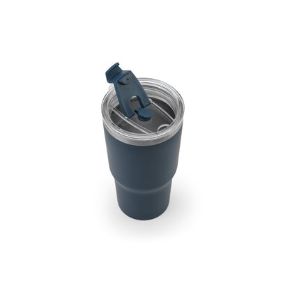 JOYNER M promotional travel cup in navy blue (detail view) with custom logo branding