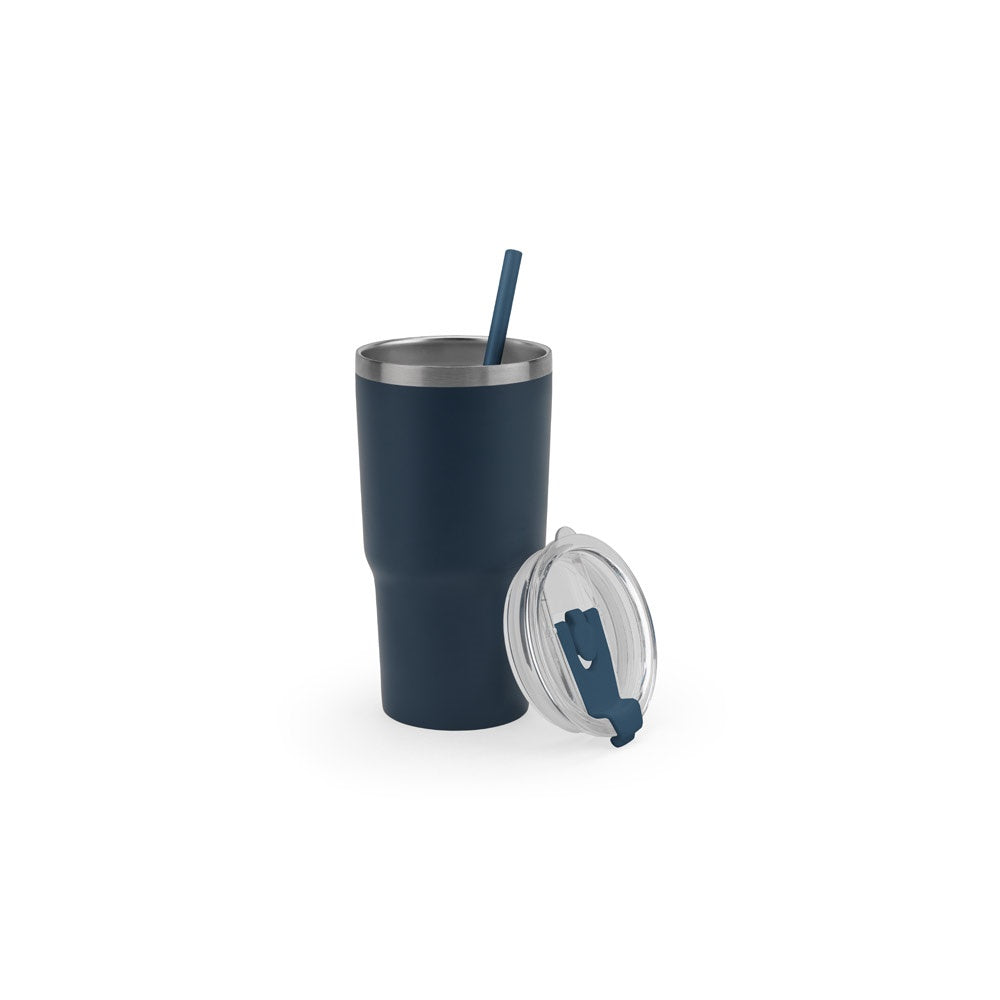 JOYNER M promotional travel cup in navy blue with custom logo branding