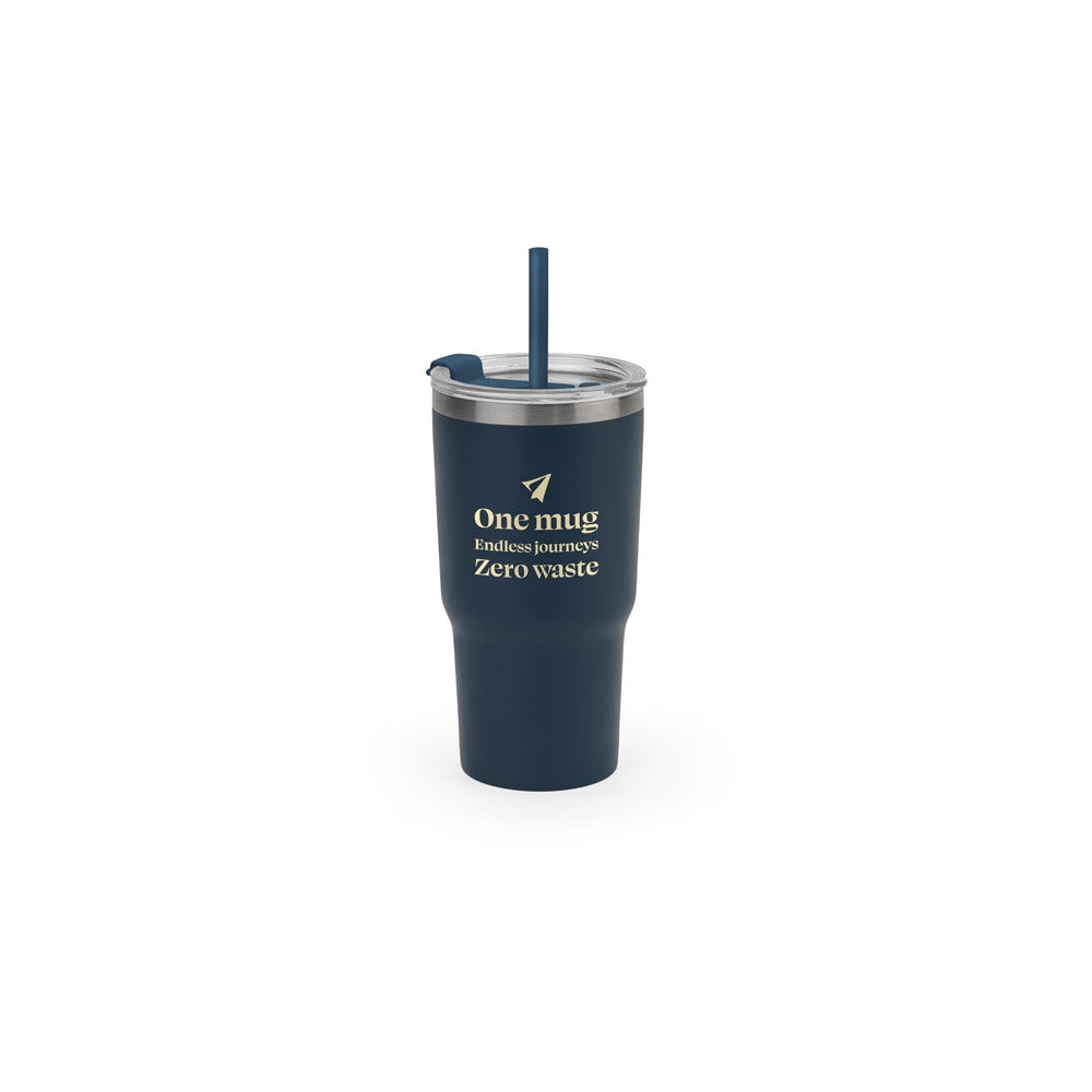 JOYNER M promotional travel cup in navy blue with custom logo branding