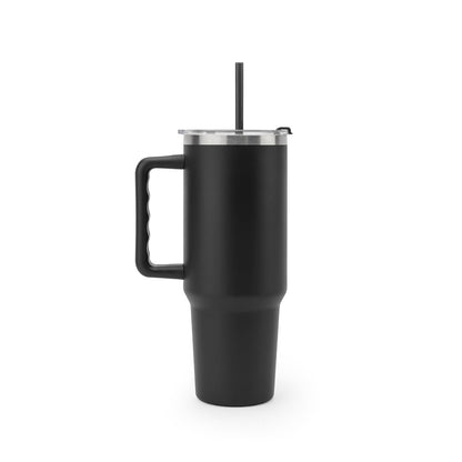 JOYNER XL promotional travel cup in black (detail view) with custom logo branding