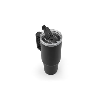 JOYNER XL promotional travel cup in black (detail view) with custom logo branding