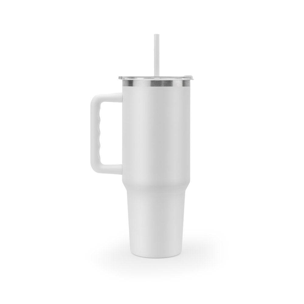 JOYNER XL promotional travel cup in white (detail view) with custom logo branding