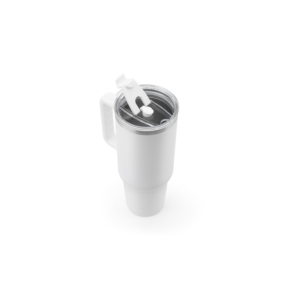 JOYNER XL promotional travel cup in white (detail view) with custom logo branding