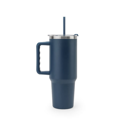JOYNER XL promotional travel cup in navy blue (detail view) with custom logo branding