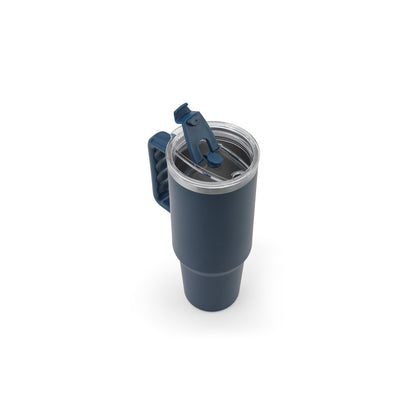 JOYNER XL promotional travel cup in navy blue (detail view) with custom logo branding