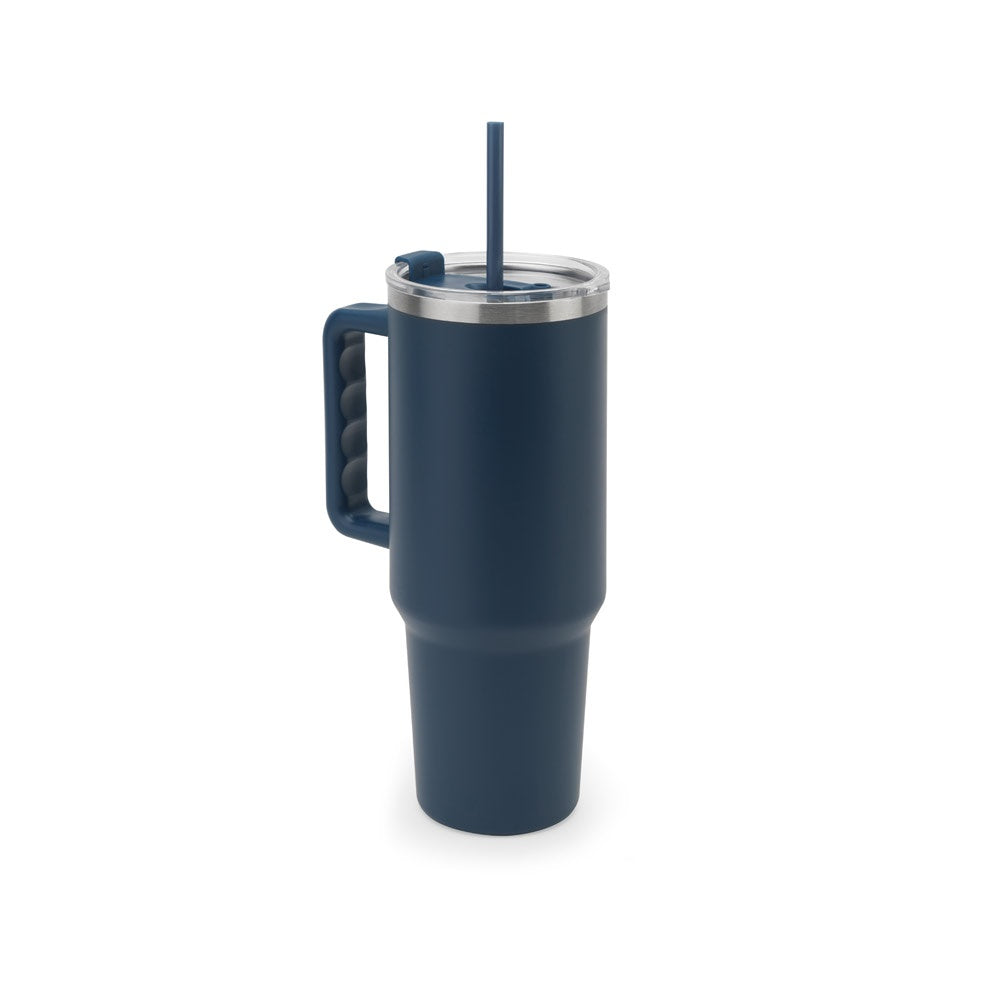 JOYNER XL promotional travel cup in navy blue with custom logo branding