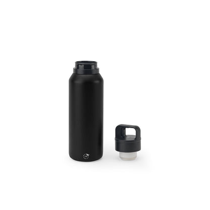 NICKLAUS promotional thermal bottle in black (detail view) with custom logo branding