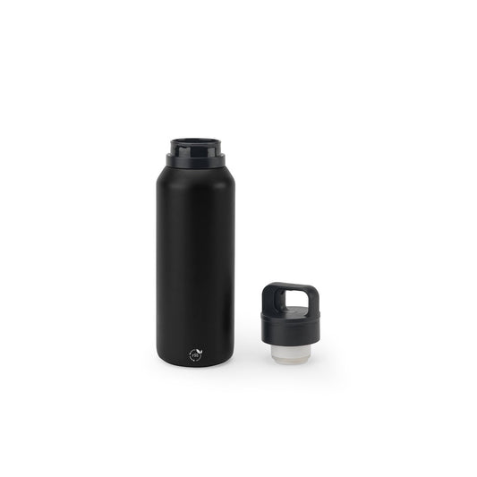 NICKLAUS promotional thermal bottle in black (detail view) with custom logo branding