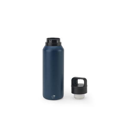 NICKLAUS promotional thermal bottle in navy blue (detail view) with custom logo branding