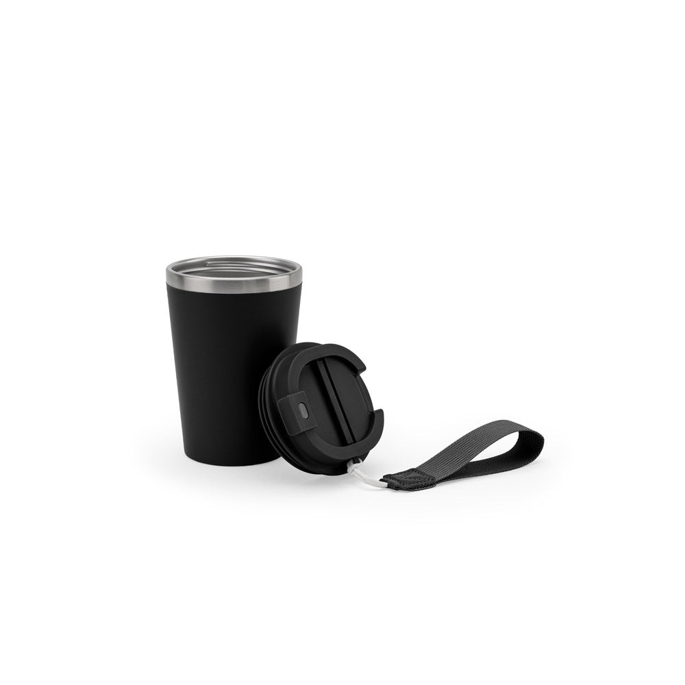 SPITZ promotional travel cup in black with custom logo branding