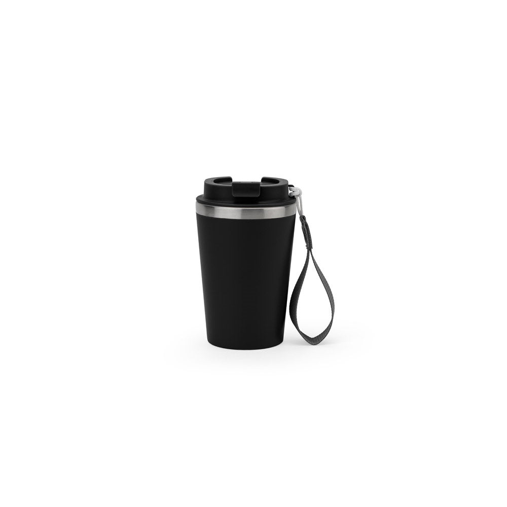 SPITZ promotional travel cup in black with custom logo branding