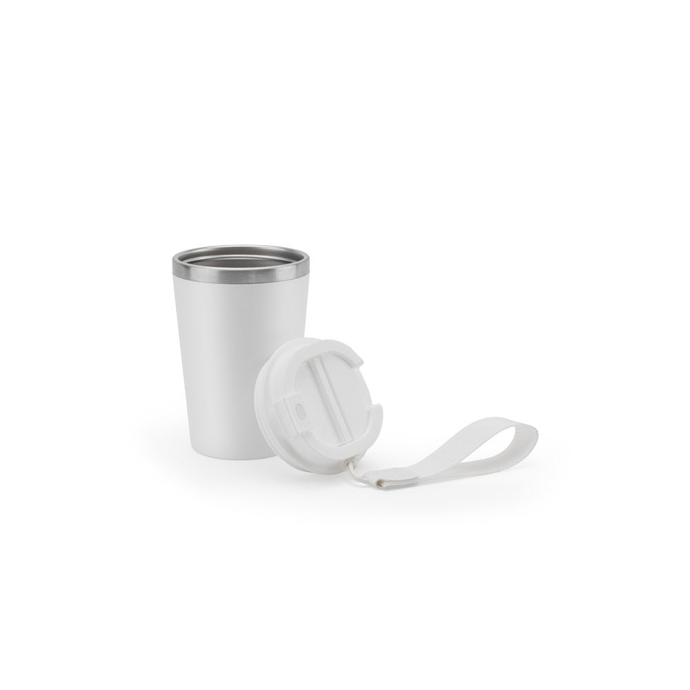 SPITZ promotional travel cup in white with custom logo branding