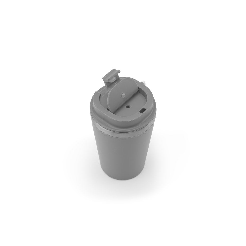 SPITZ promotional travel cup in grey (detail view) with custom logo branding