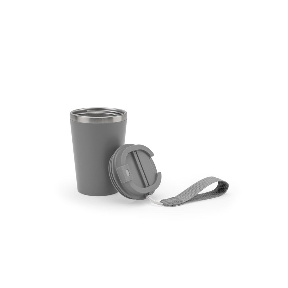 SPITZ promotional travel cup in grey with custom logo branding
