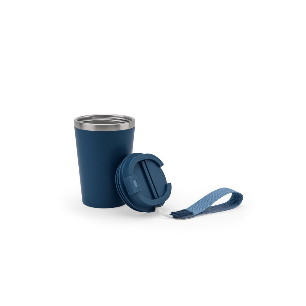 SPITZ promotional travel cup in navy blue with custom logo branding