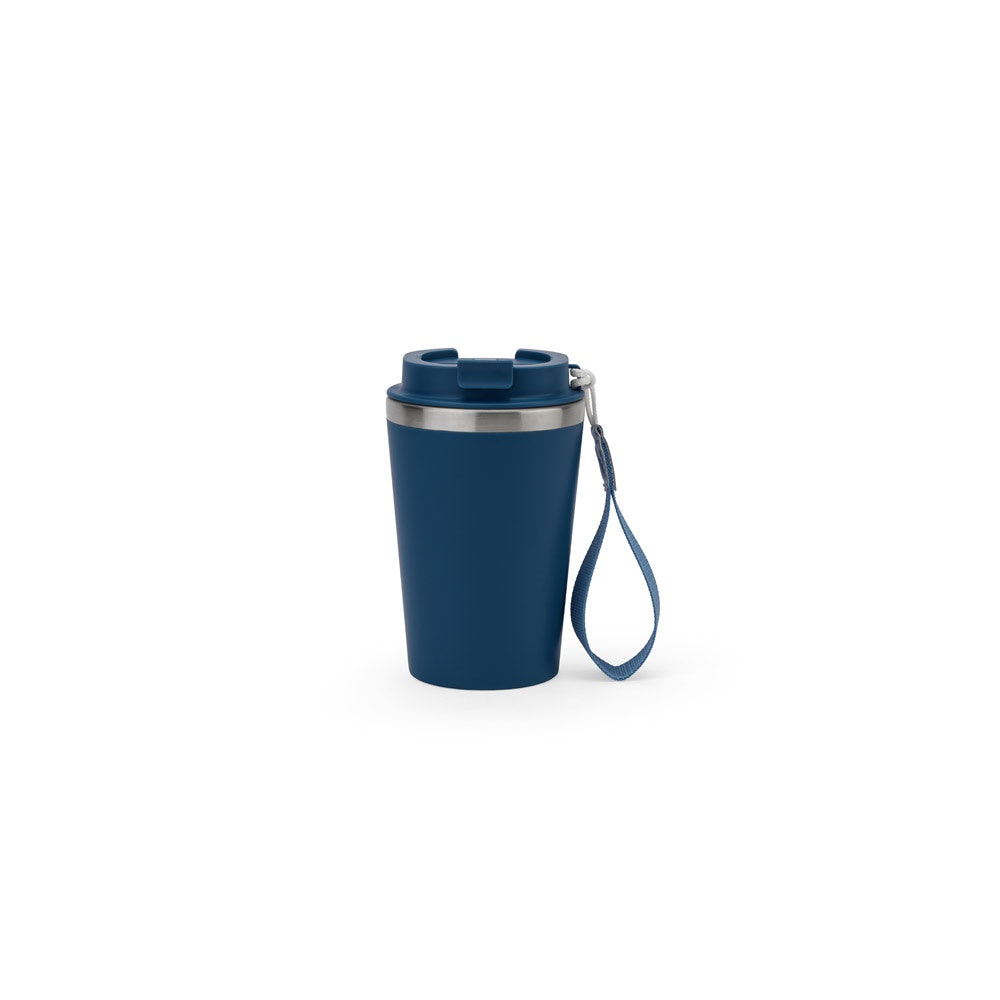 SPITZ promotional travel cup in navy blue with custom logo branding