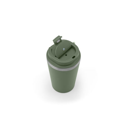 SPITZ promotional travel cup in army green (detail view) with custom logo branding