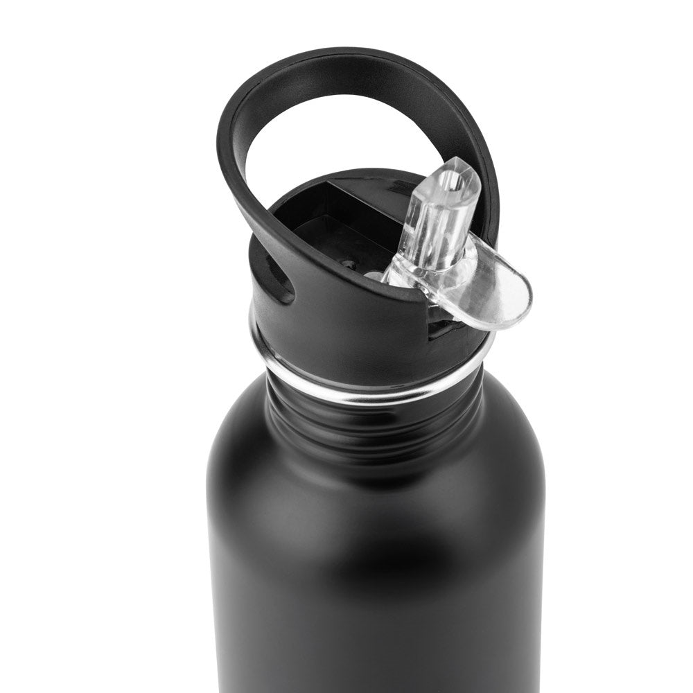 EDBERG promotional bottle in black (detail view) with custom logo branding