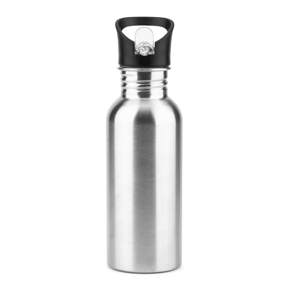 EDBERG promotional bottle in satin silver (detail view) with custom logo branding