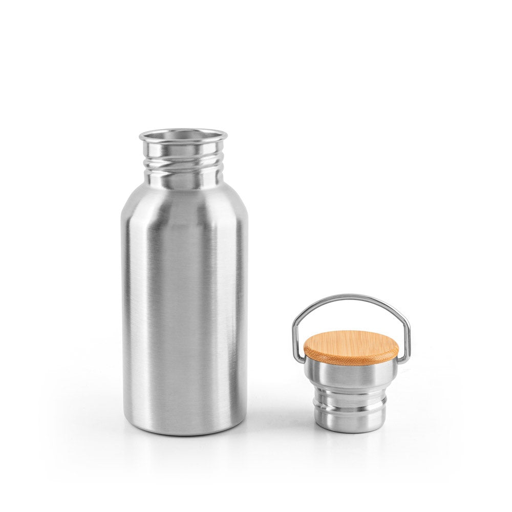 EWING promotional bottle in satin silver (detail view) with custom logo branding