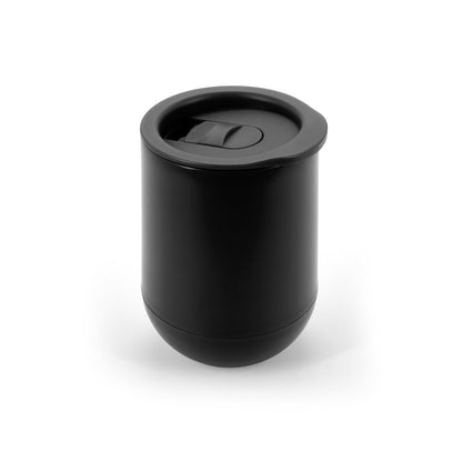 ADLINGTON promotional travel cup in black (detail view) with custom logo branding