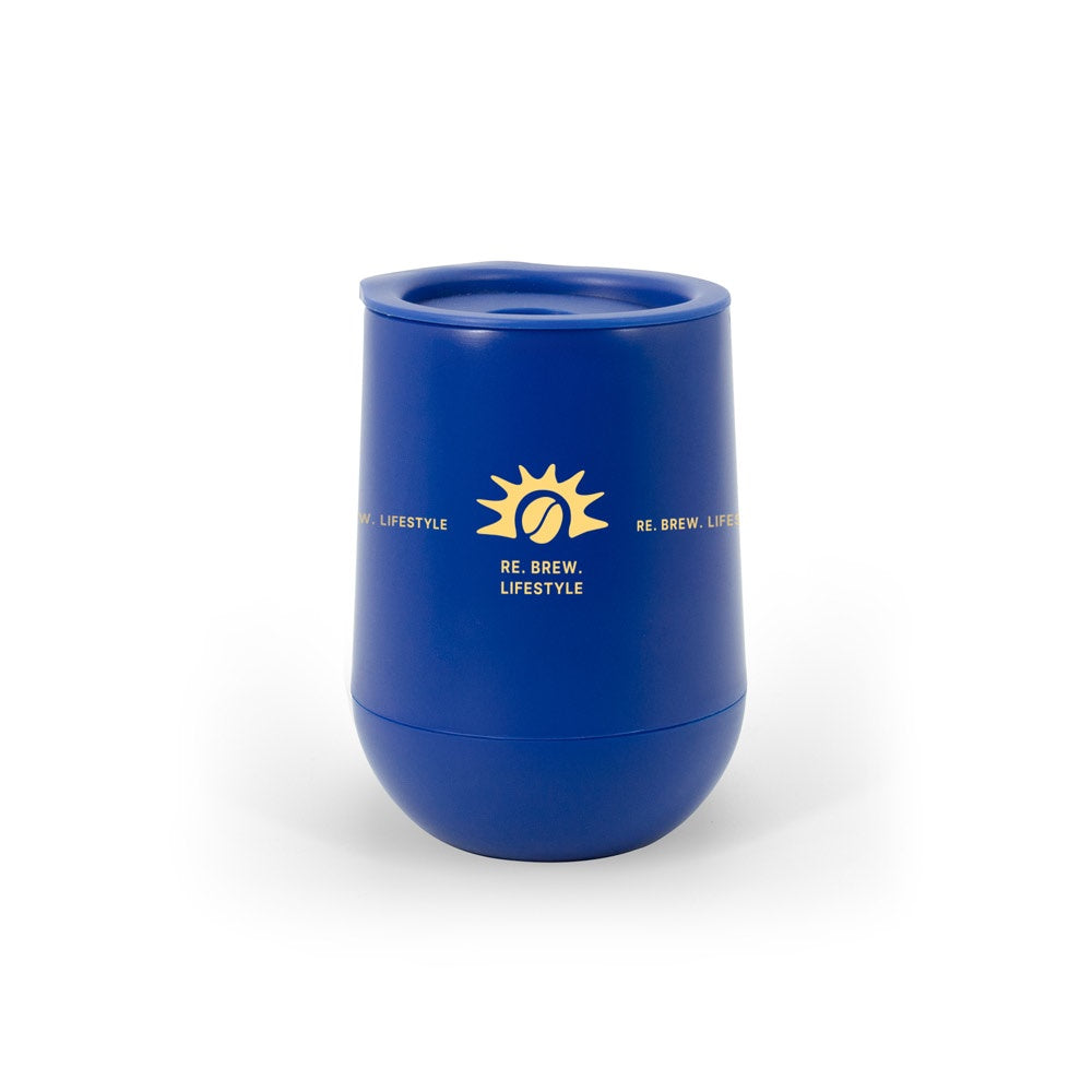 ADLINGTON promotional travel cup in blue with custom logo branding