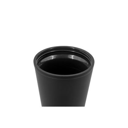 FIGLIOLI promotional travel cup in black (detail view) with custom logo branding