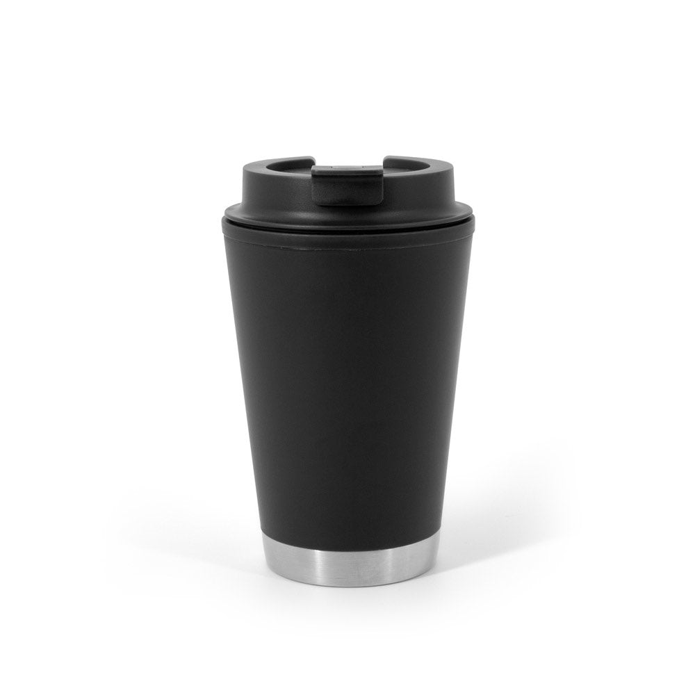 FIGLIOLI promotional travel cup in black with custom logo branding
