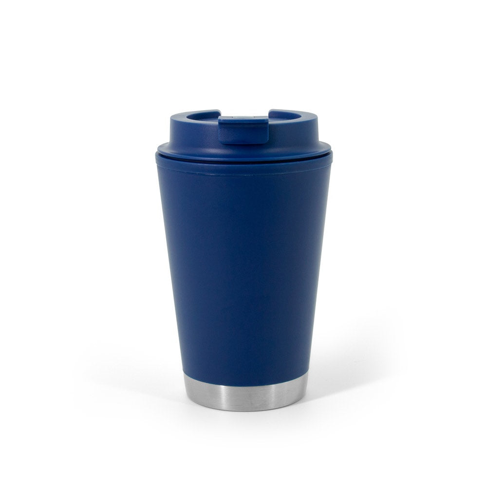 FIGLIOLI promotional travel cup in navy blue with custom logo branding