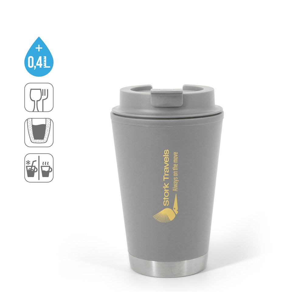 FIGLIOLI promotional travel cup (complete set view) with custom logo branding