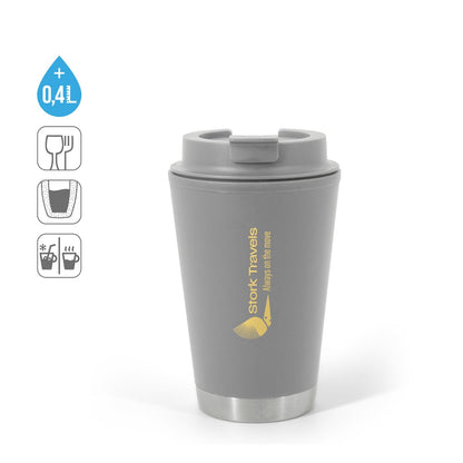 FIGLIOLI promotional travel cup (complete set view) with custom logo branding