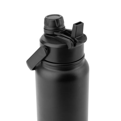 ALCARAZ promotional bottle in black (detail view) with custom logo branding