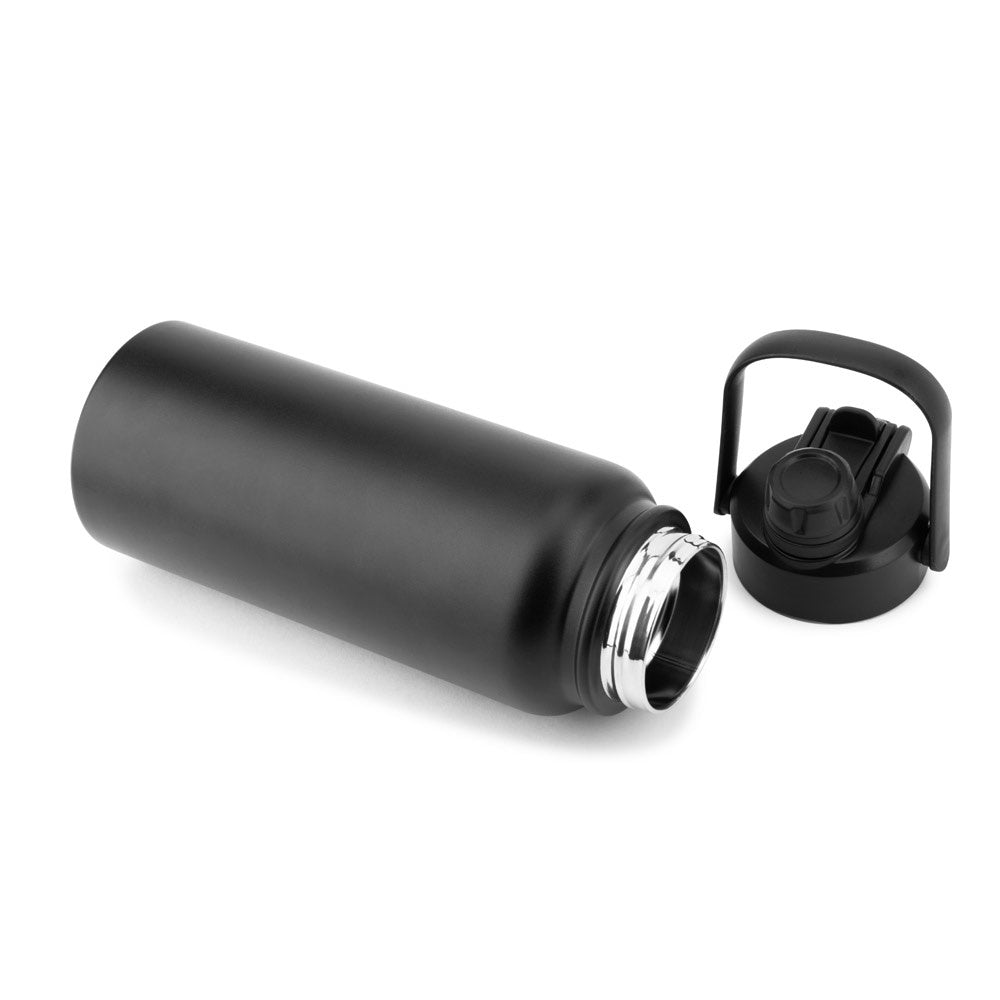 ALCARAZ promotional bottle in black (detail view) with custom logo branding