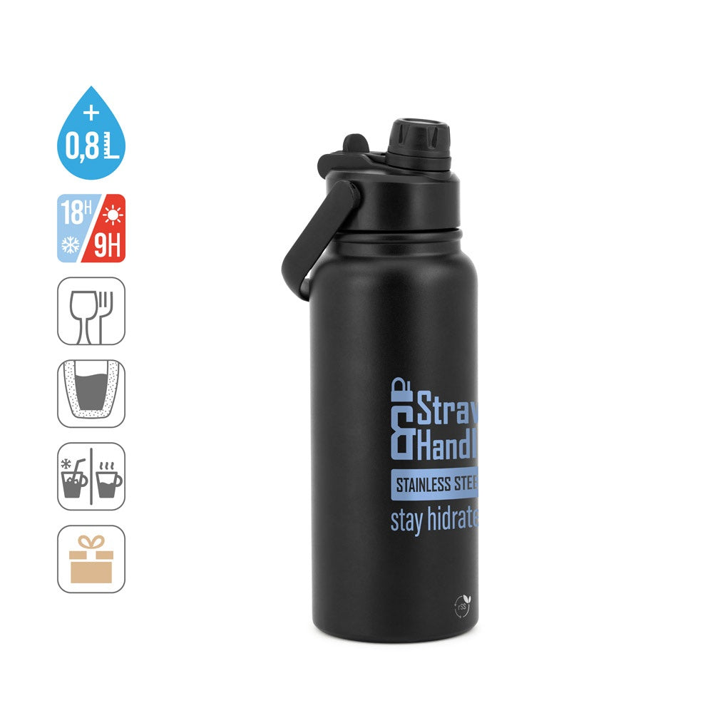ALCARAZ promotional bottle (complete set view) with custom logo branding