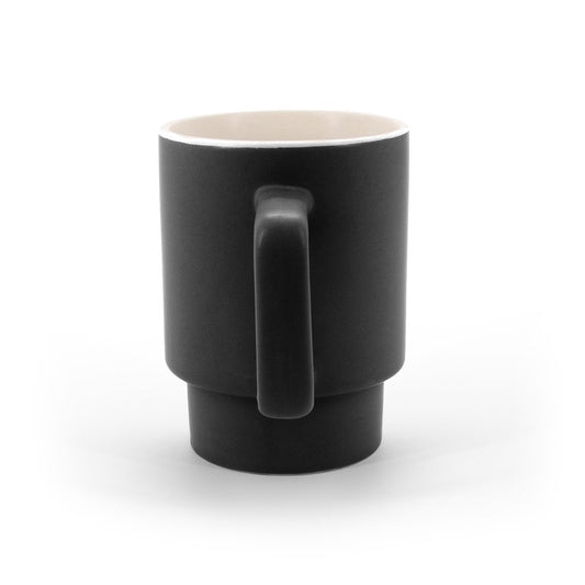 KUERTEN promotional mug in black (detail view) with custom logo branding