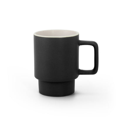 KUERTEN promotional mug in black (detail view) with custom logo branding