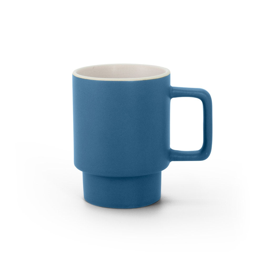 KUERTEN promotional mug in blue (detail view) with custom logo branding