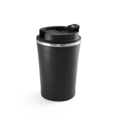 PHELPS CERAMIC promotional thermal bottle in black (detail view) with custom logo branding