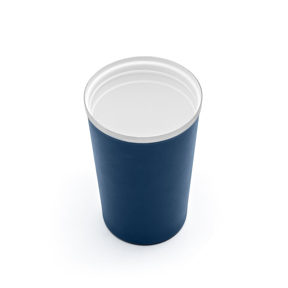 PHELPS CERAMIC promotional thermal bottle in navy blue (detail view) with custom logo branding